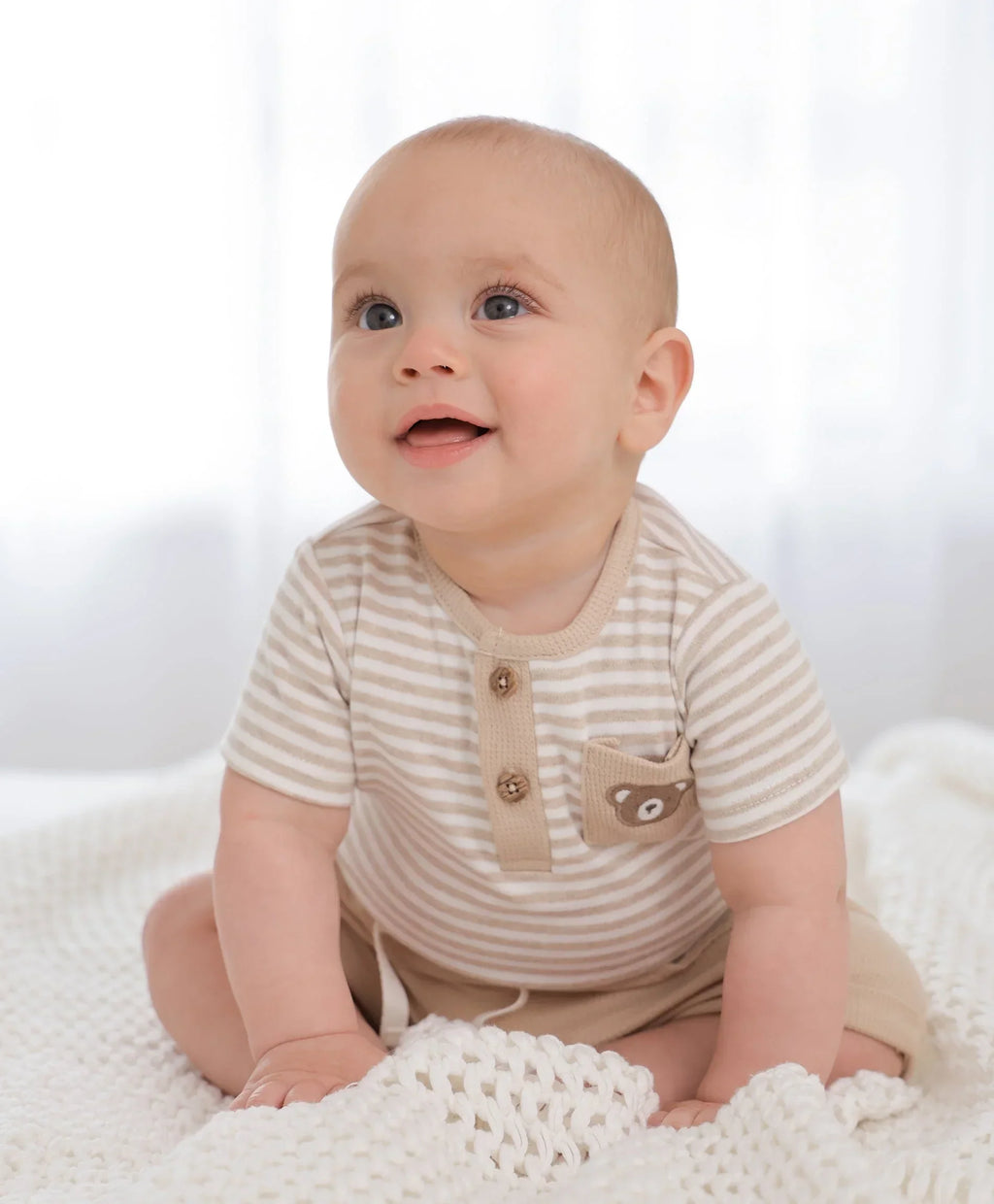 Organic Cotton S.S Bodysuit - Bear & Oat Stripes 0