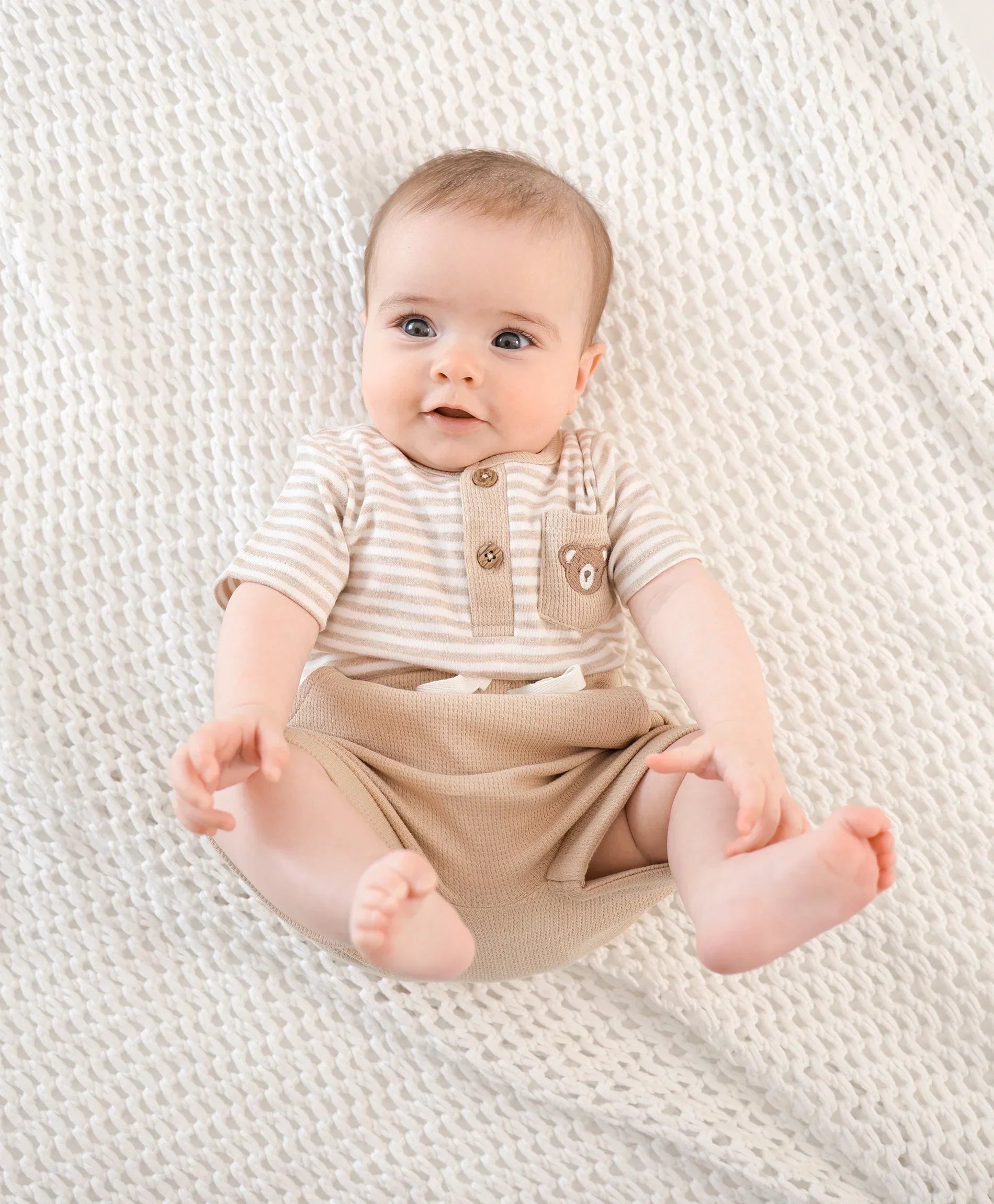 Organic Cotton S.S Bodysuit - Bear & Oat Stripes 0