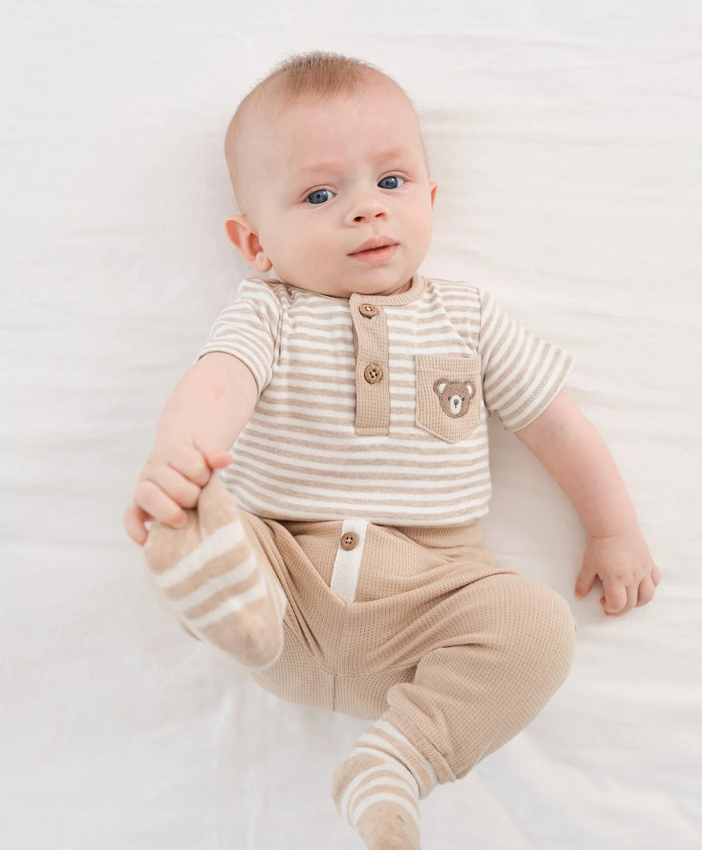 Organic Cotton S.S Bodysuit - Bear & Oat Stripes 0
