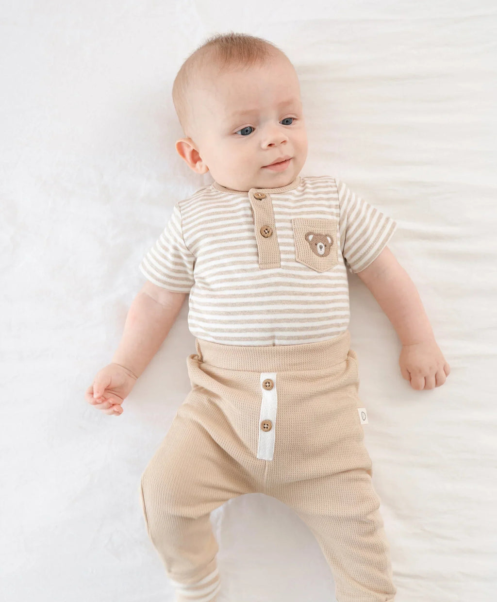 Organic Cotton S.S Bodysuit - Bear & Oat Stripes 0