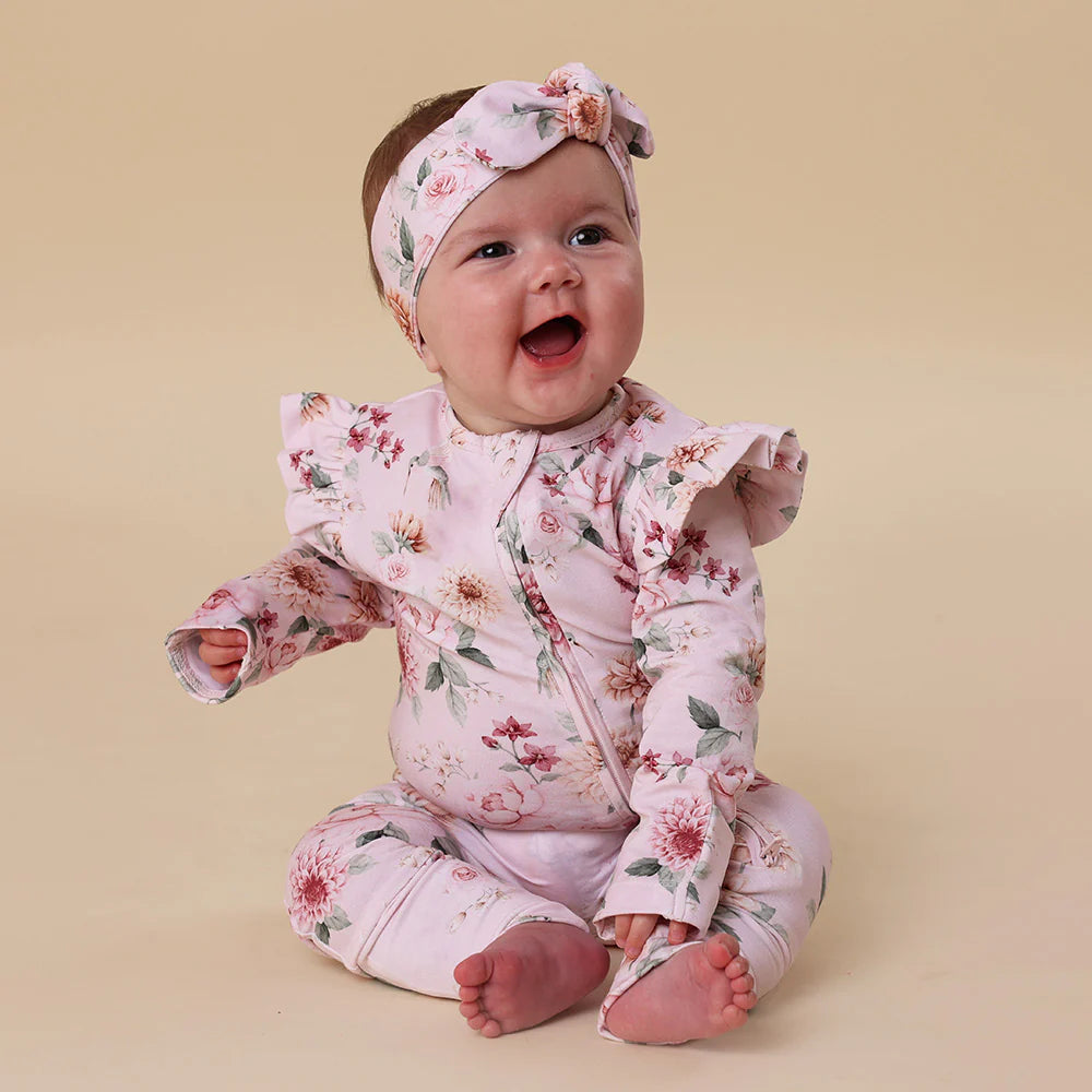 Snuggle Hunny Organic Snugglesuit Covertible Romper With Frill - Birds & Blooms