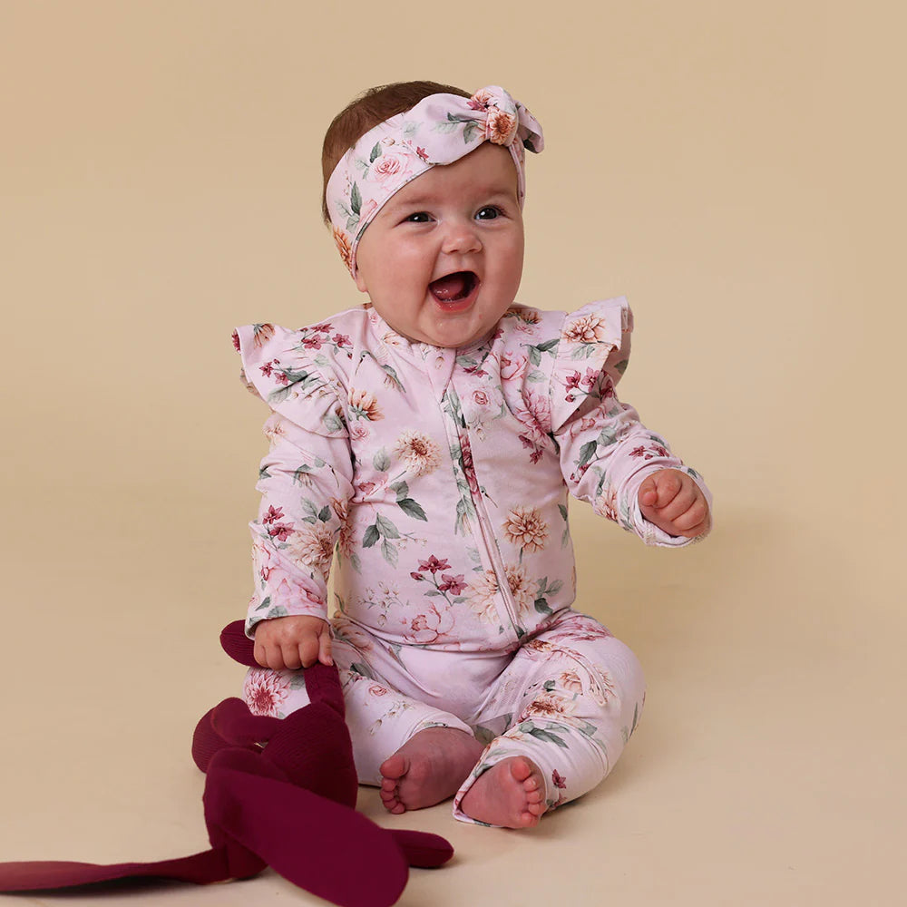 Snuggle Hunny Organic Snugglesuit Covertible Romper With Frill - Birds & Blooms