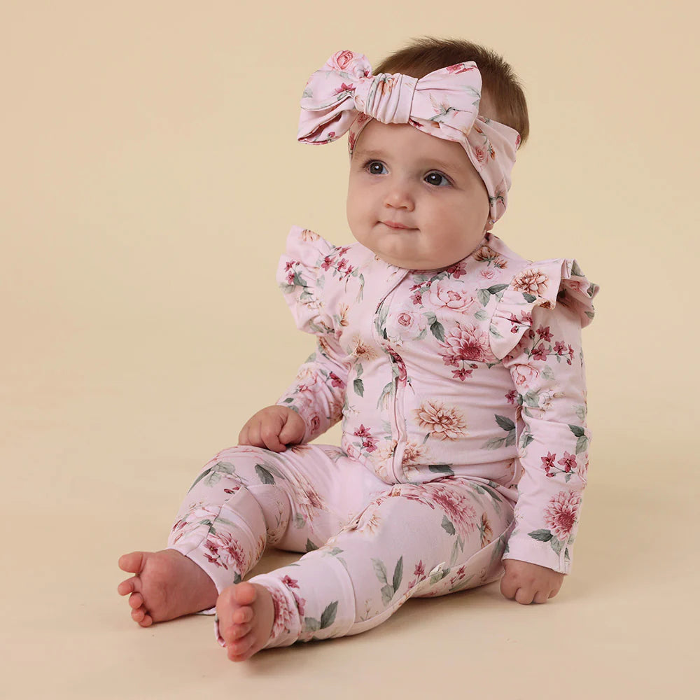 Snuggle Hunny Organic Snugglesuit Covertible Romper With Frill - Birds & Blooms