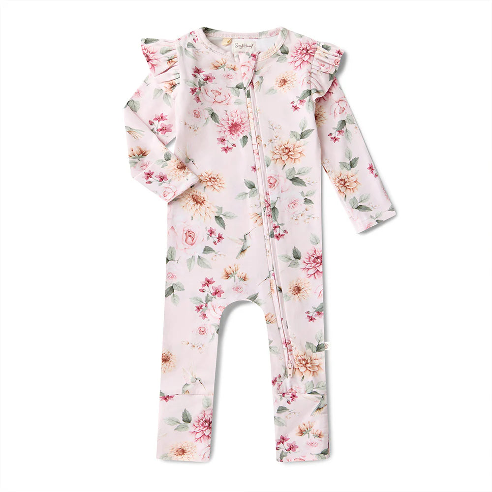 Snuggle Hunny Organic Snugglesuit Covertible Romper With Frill - Birds & Blooms