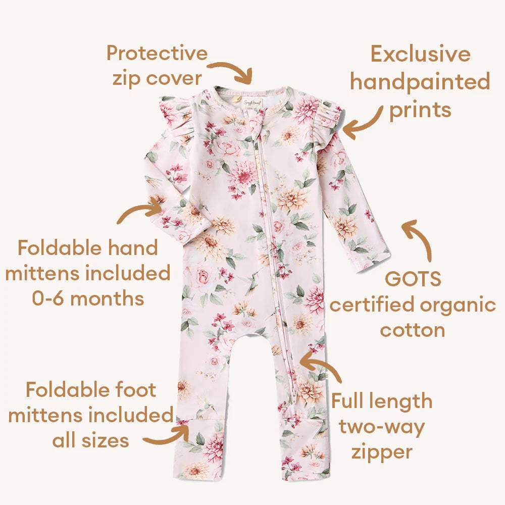 Snuggle Hunny Organic Snugglesuit Covertible Romper With Frill - Birds & Blooms