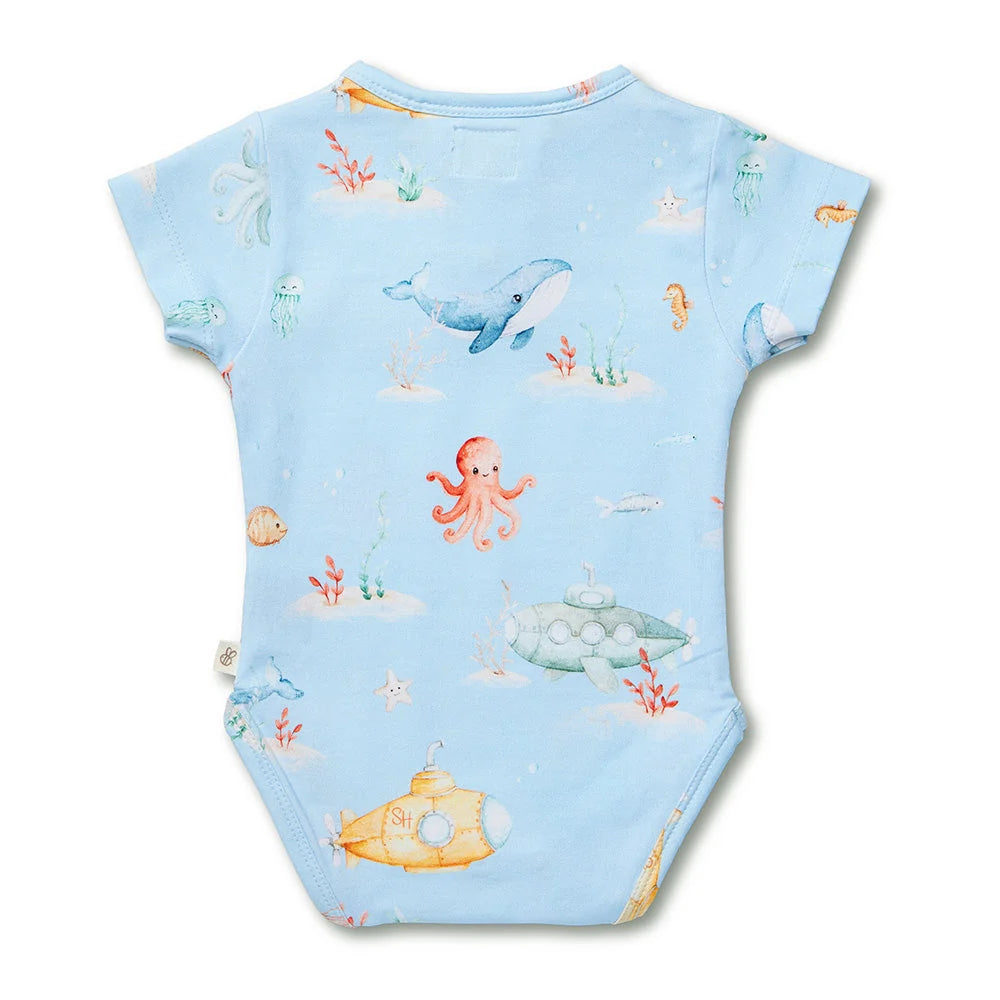 Snuggle Hunny Blue Little Subs Short Sleeve Organic Bodysuit