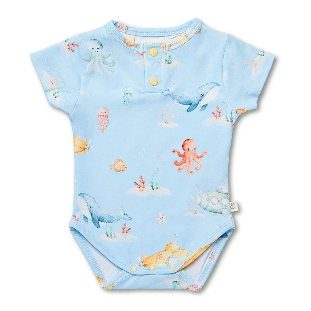 Snuggle Hunny Blue Little Subs Short Sleeve Organic Bodysuit
