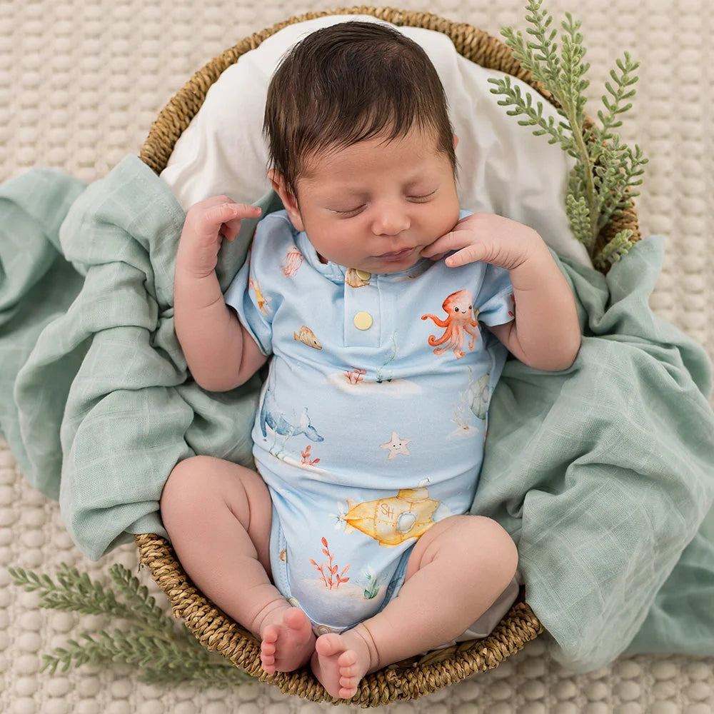 Snuggle Hunny Blue Little Subs Short Sleeve Organic Bodysuit