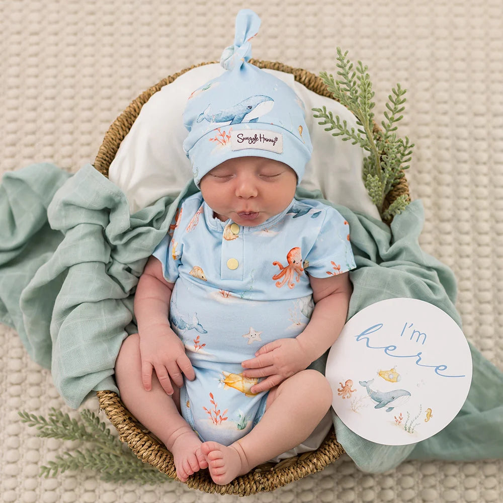 Snuggle Hunny Blue Little Subs Short Sleeve Organic Bodysuit