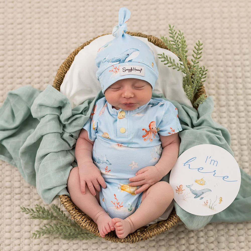 Snuggle Hunny Blue Little Subs Short Sleeve Organic Bodysuit