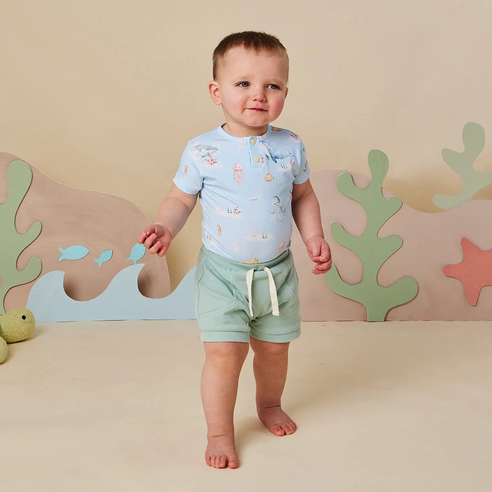 Snuggle Hunny Blue Little Subs Short Sleeve Organic Bodysuit