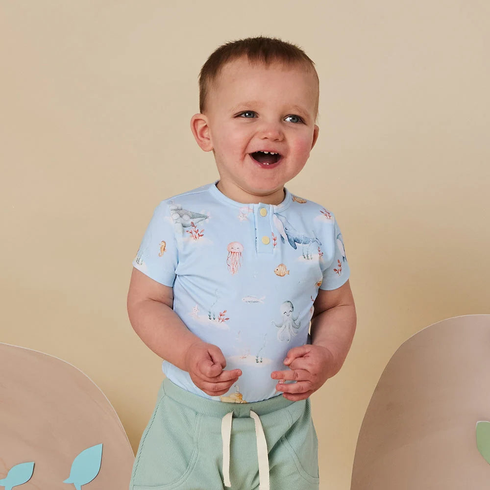 Snuggle Hunny Blue Little Subs Short Sleeve Organic Bodysuit