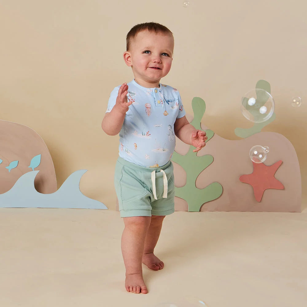 Snuggle Hunny Blue Little Subs Short Sleeve Organic Bodysuit