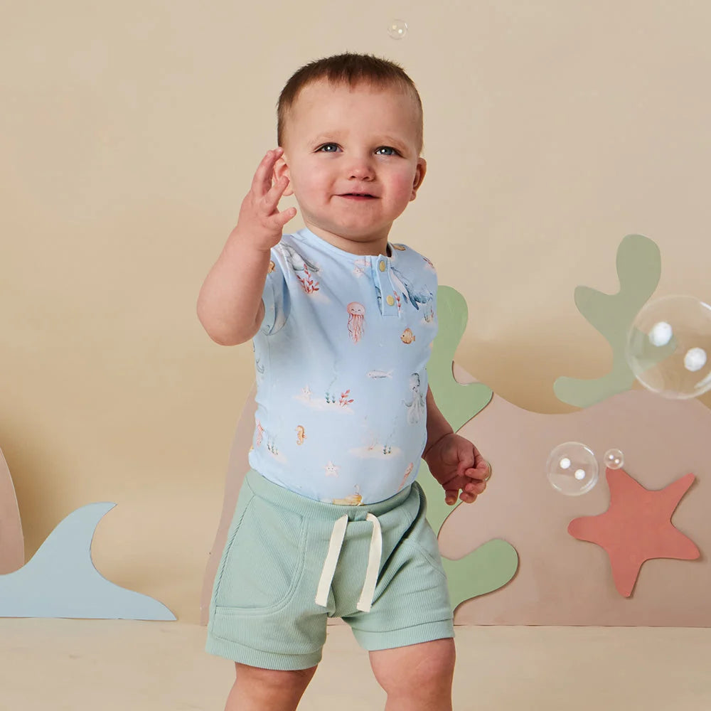 Snuggle Hunny Blue Little Subs Short Sleeve Organic Bodysuit
