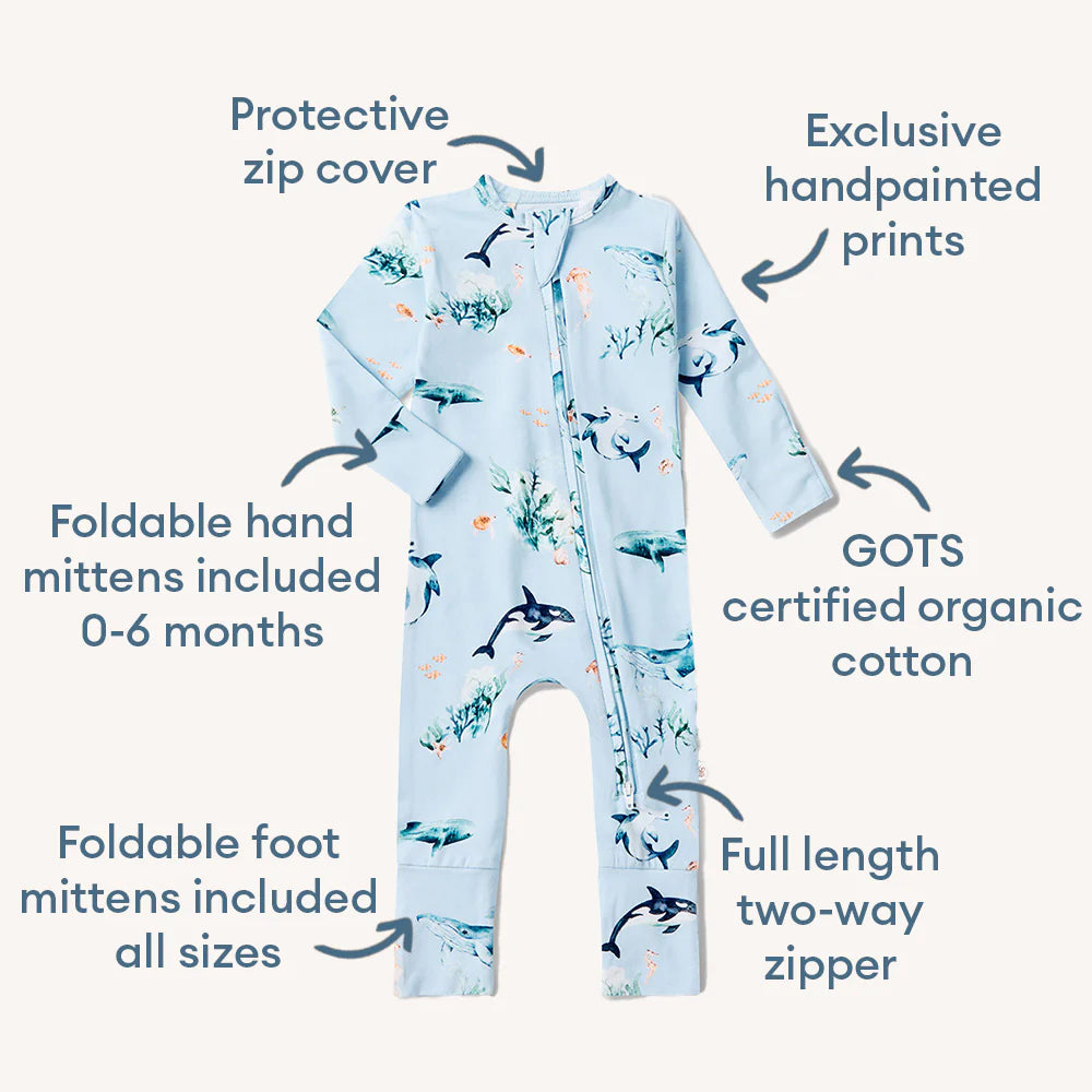 Snuggle Hunny Organic Snugglesuit Covertible Romper - Blue Ocean