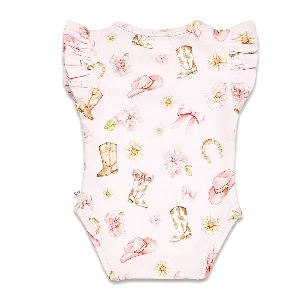 Snuggle Hunny - Boots & Bows SS Organic Bodysuit w Frill