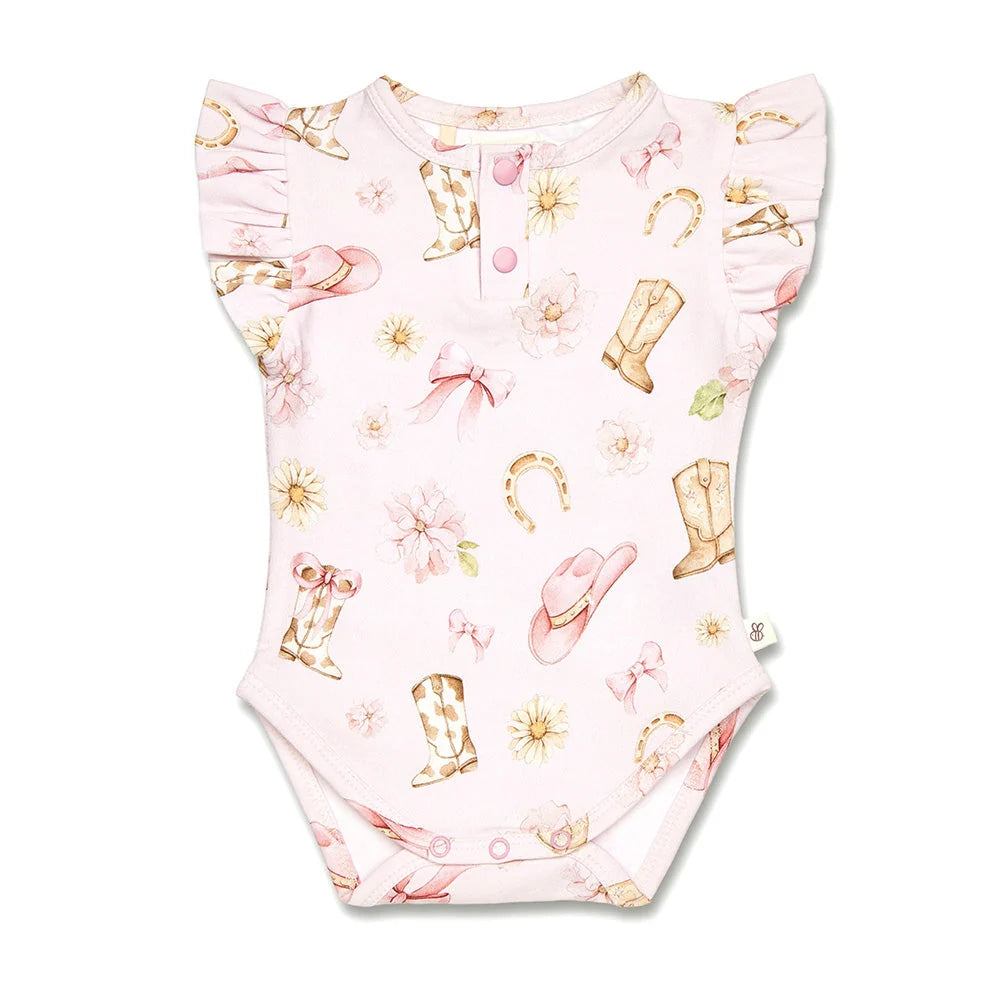 Snuggle Hunny - Boots & Bows SS Organic Bodysuit w Frill