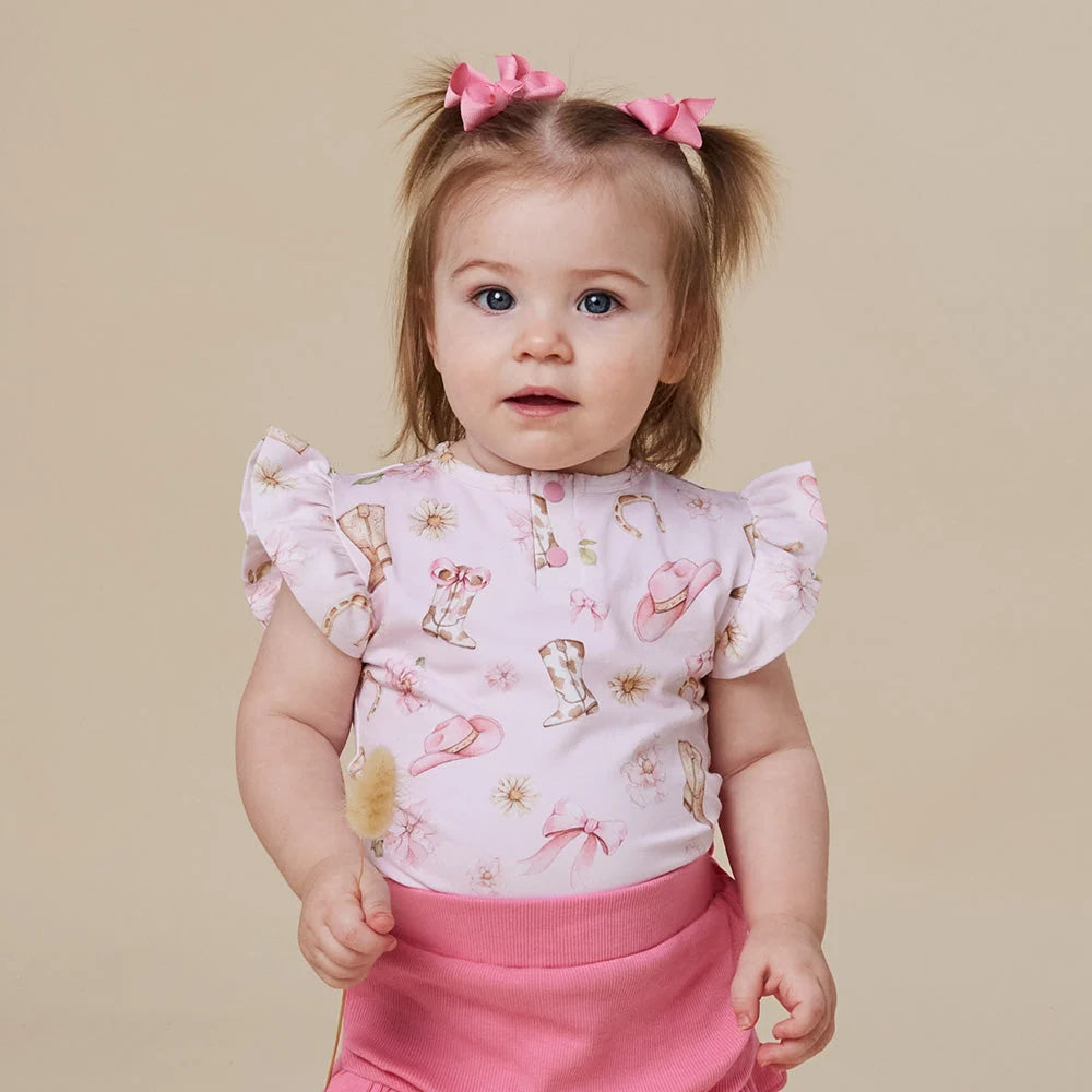 Snuggle Hunny - Boots & Bows SS Organic Bodysuit w Frill