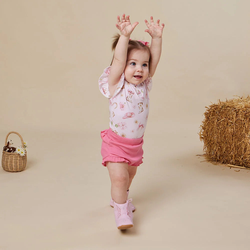 Snuggle Hunny - Boots & Bows SS Organic Bodysuit w Frill
