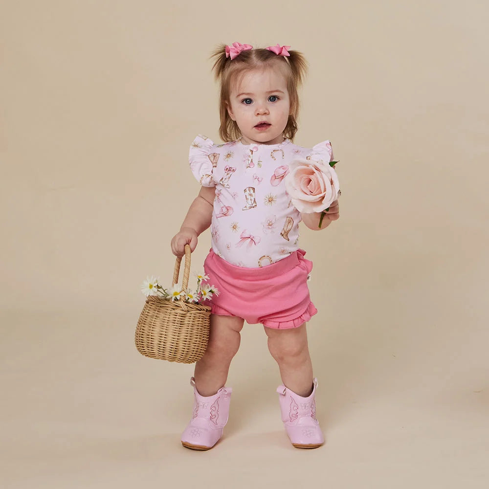 Snuggle Hunny - Boots & Bows SS Organic Bodysuit w Frill