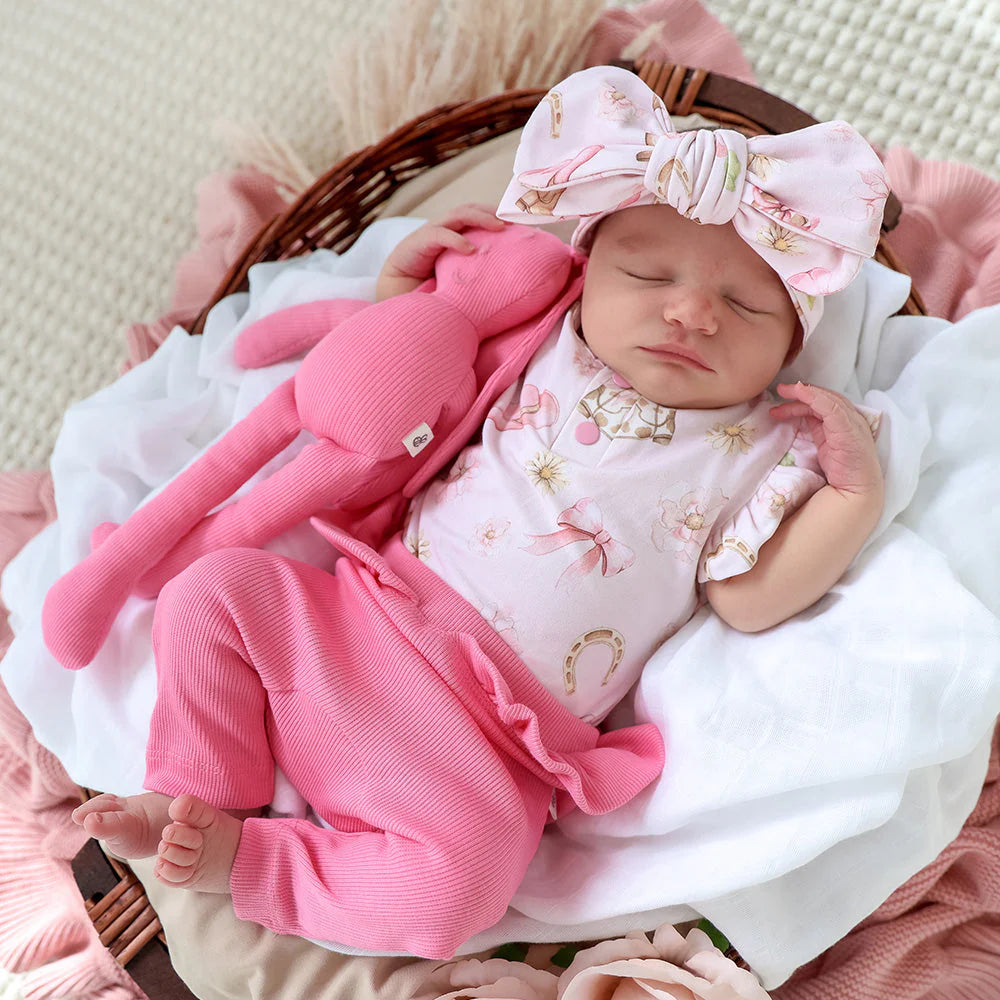Snuggle Hunny - Boots & Bows SS Organic Bodysuit w Frill
