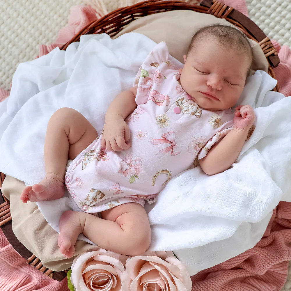 Snuggle Hunny - Boots & Bows SS Organic Bodysuit w Frill