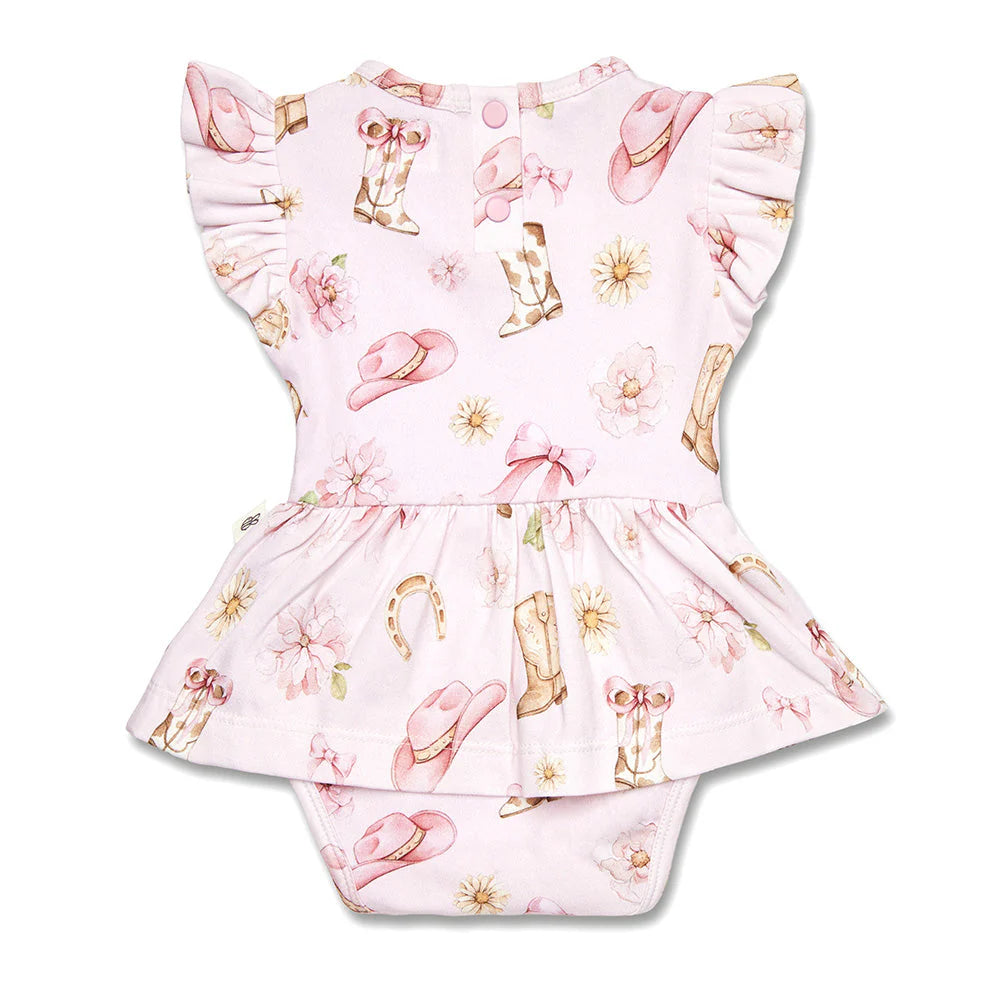 Snuggle Hunny - Boots & Bows SS Organic Dress w Frill