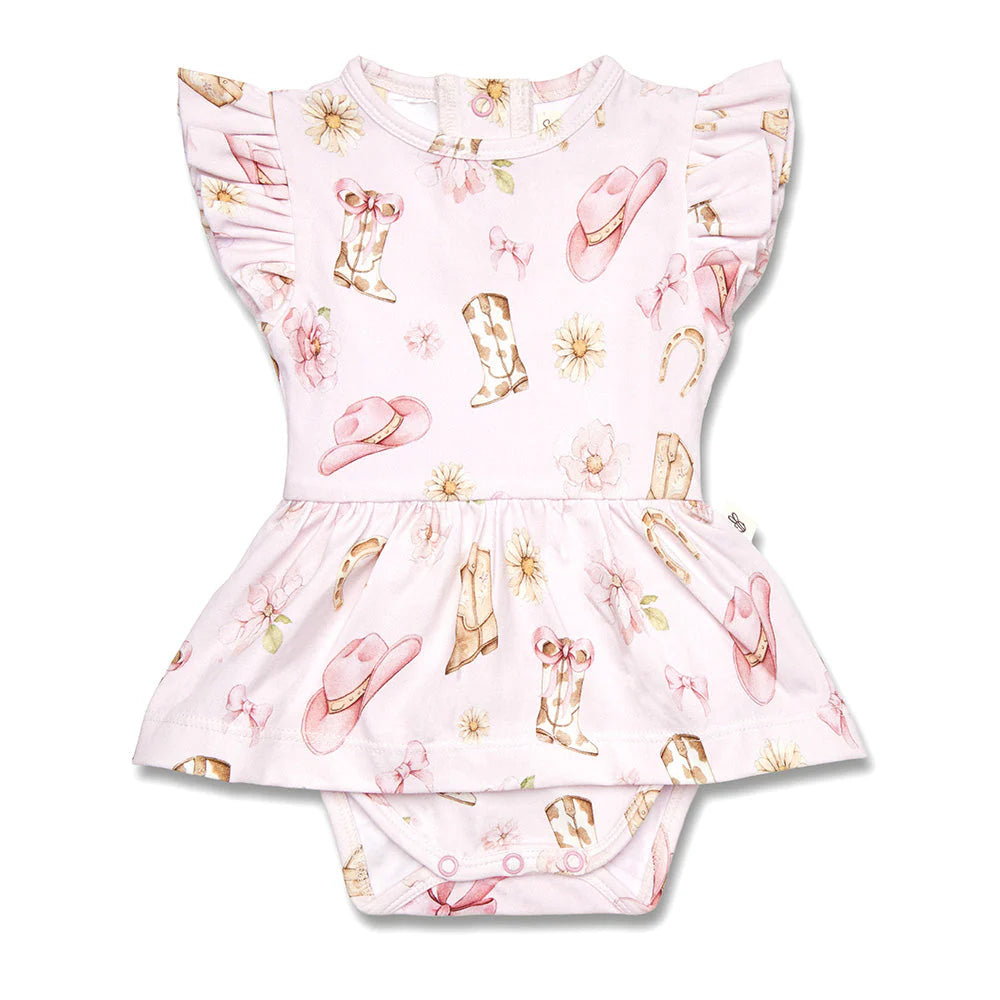 Snuggle Hunny - Boots & Bows SS Organic Dress w Frill