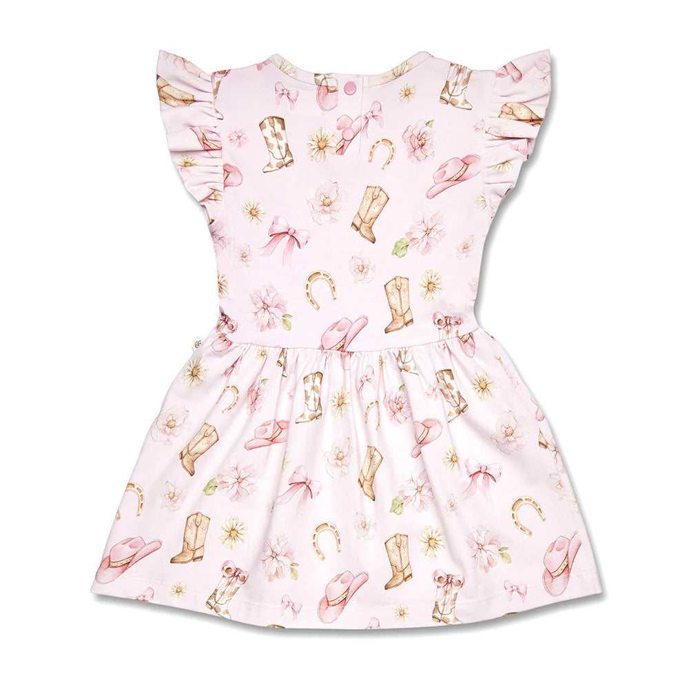 Snuggle Hunny - Boots & Bows SS Organic Dress w Frill