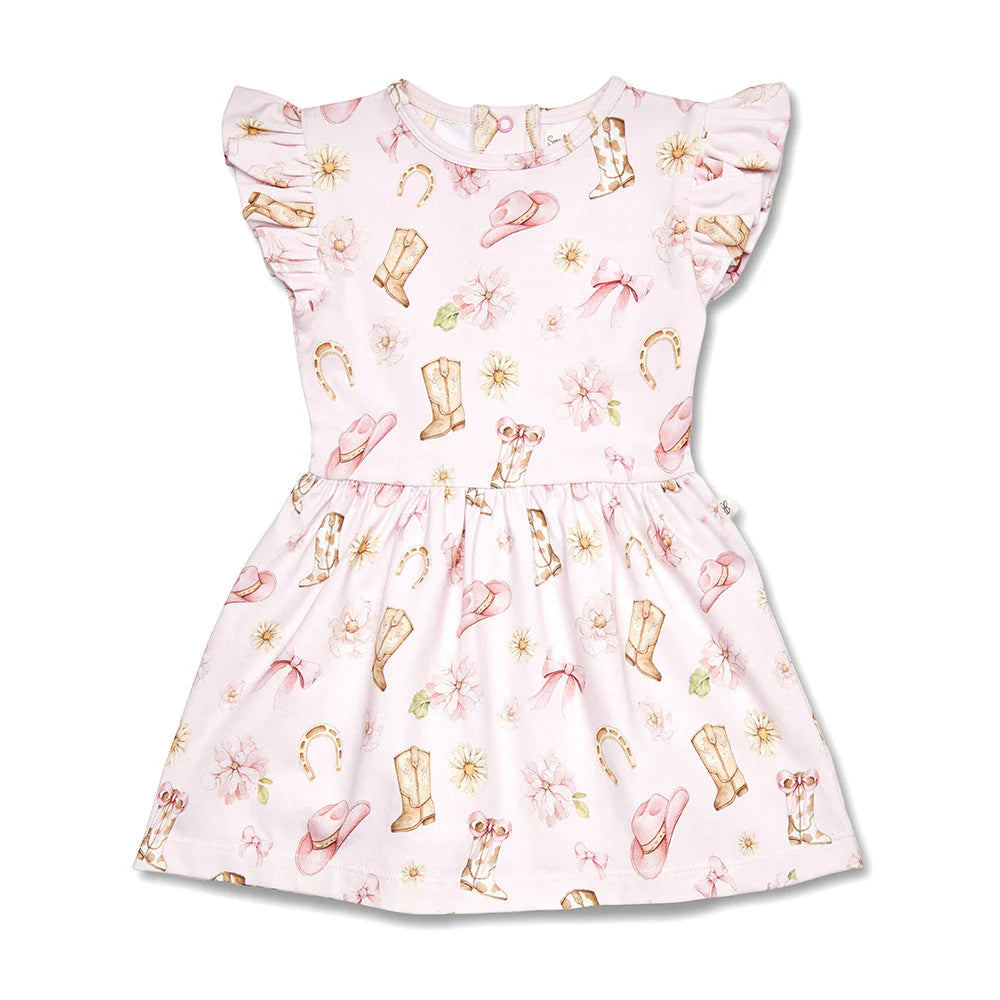 Snuggle Hunny - Boots & Bows SS Organic Dress w Frill
