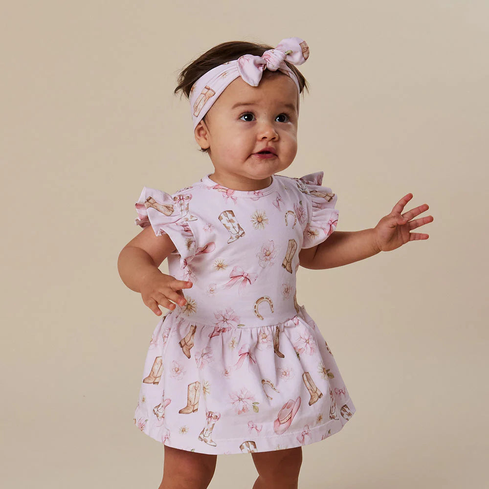 Snuggle Hunny - Boots & Bows SS Organic Dress w Frill