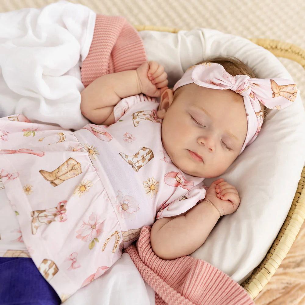Snuggle Hunny - Boots & Bows SS Organic Dress w Frill