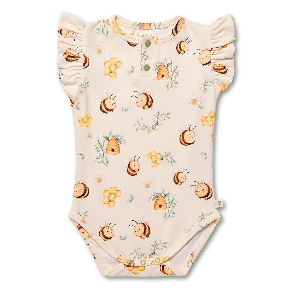 Snuggle Hunny Bumblebees Short Sleeve Organic Bodysuit with Frill