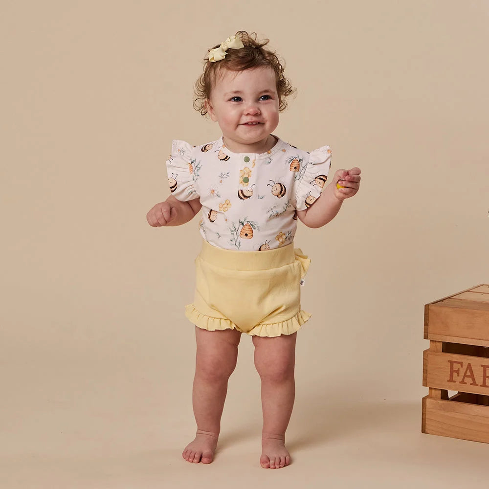 Snuggle Hunny Bumblebees Short Sleeve Organic Bodysuit with Frill