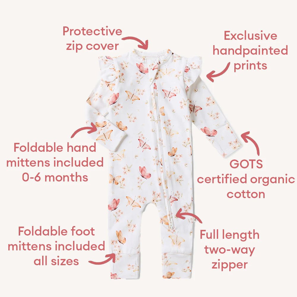 Snuggle Hunny Organic Snugglesuit Covertible Romper With Frill - Butterfly