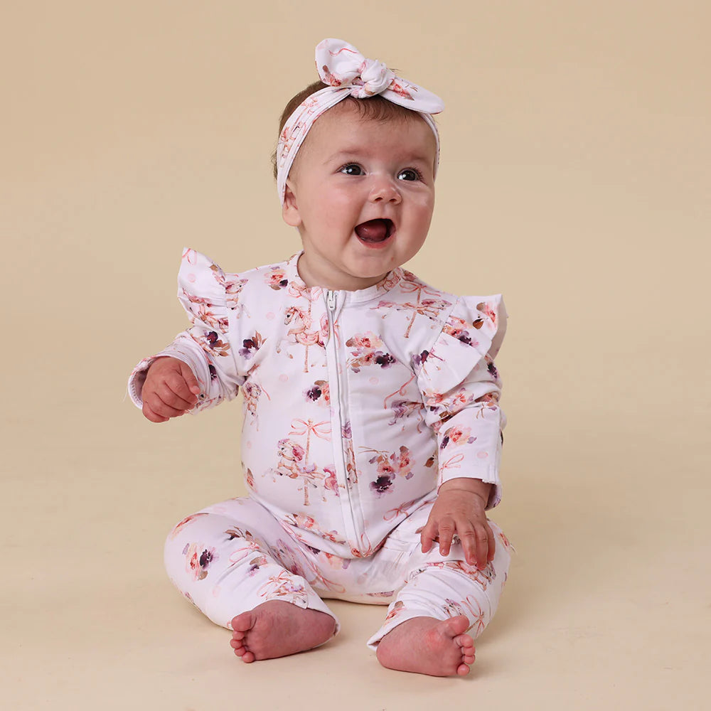 Snuggle Hunny Organic Snugglesuit Covertible Romper With Frill - Carousel