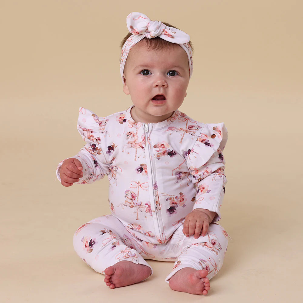 Snuggle Hunny Organic Snugglesuit Covertible Romper With Frill - Carousel