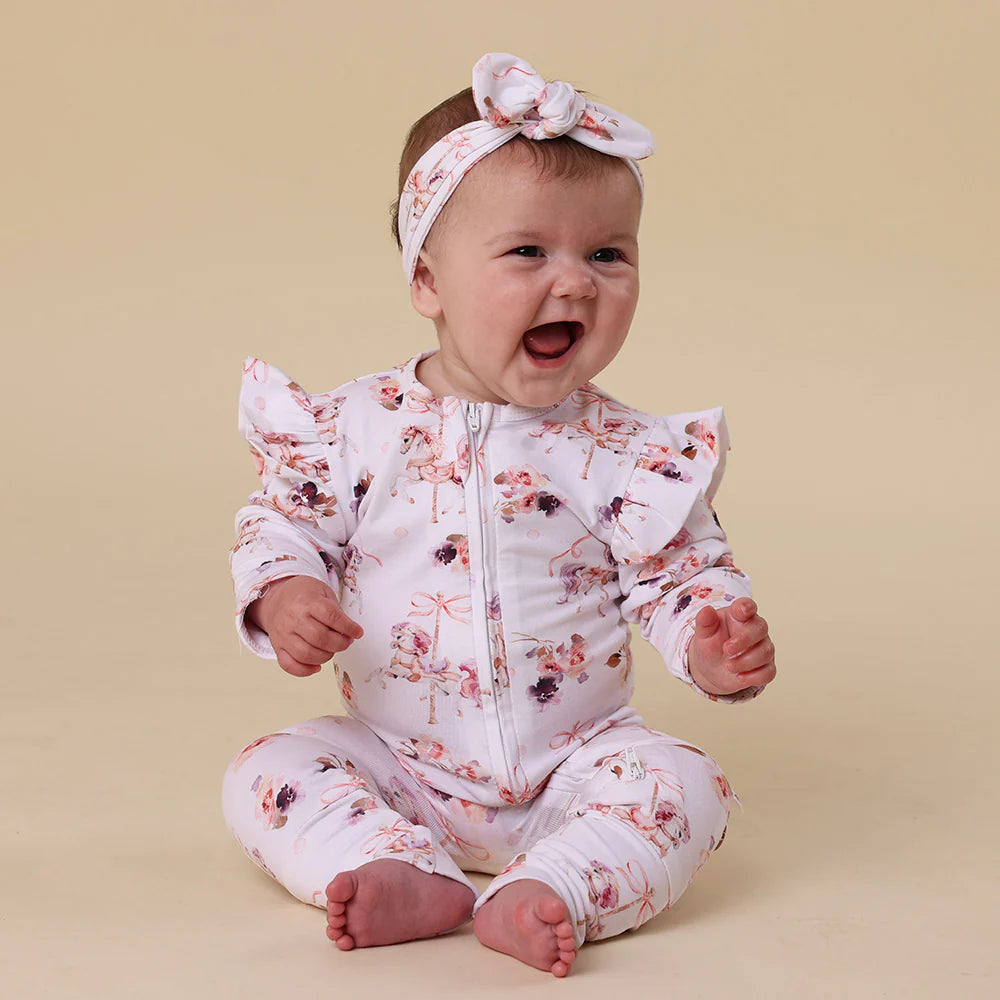 Snuggle Hunny Organic Snugglesuit Covertible Romper With Frill - Carousel