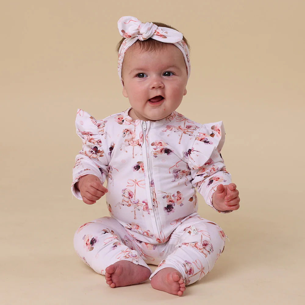 Snuggle Hunny Organic Snugglesuit Covertible Romper With Frill - Carousel