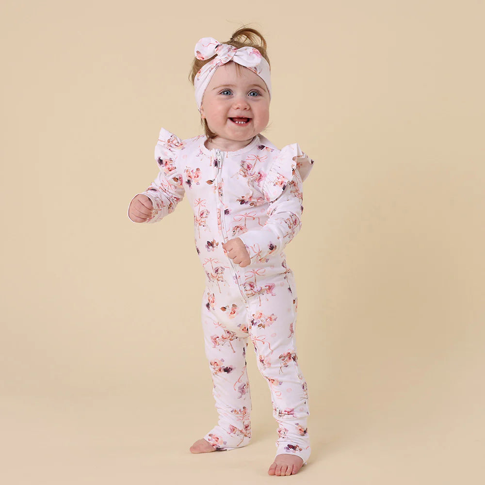 Snuggle Hunny Organic Snugglesuit Covertible Romper With Frill - Carousel