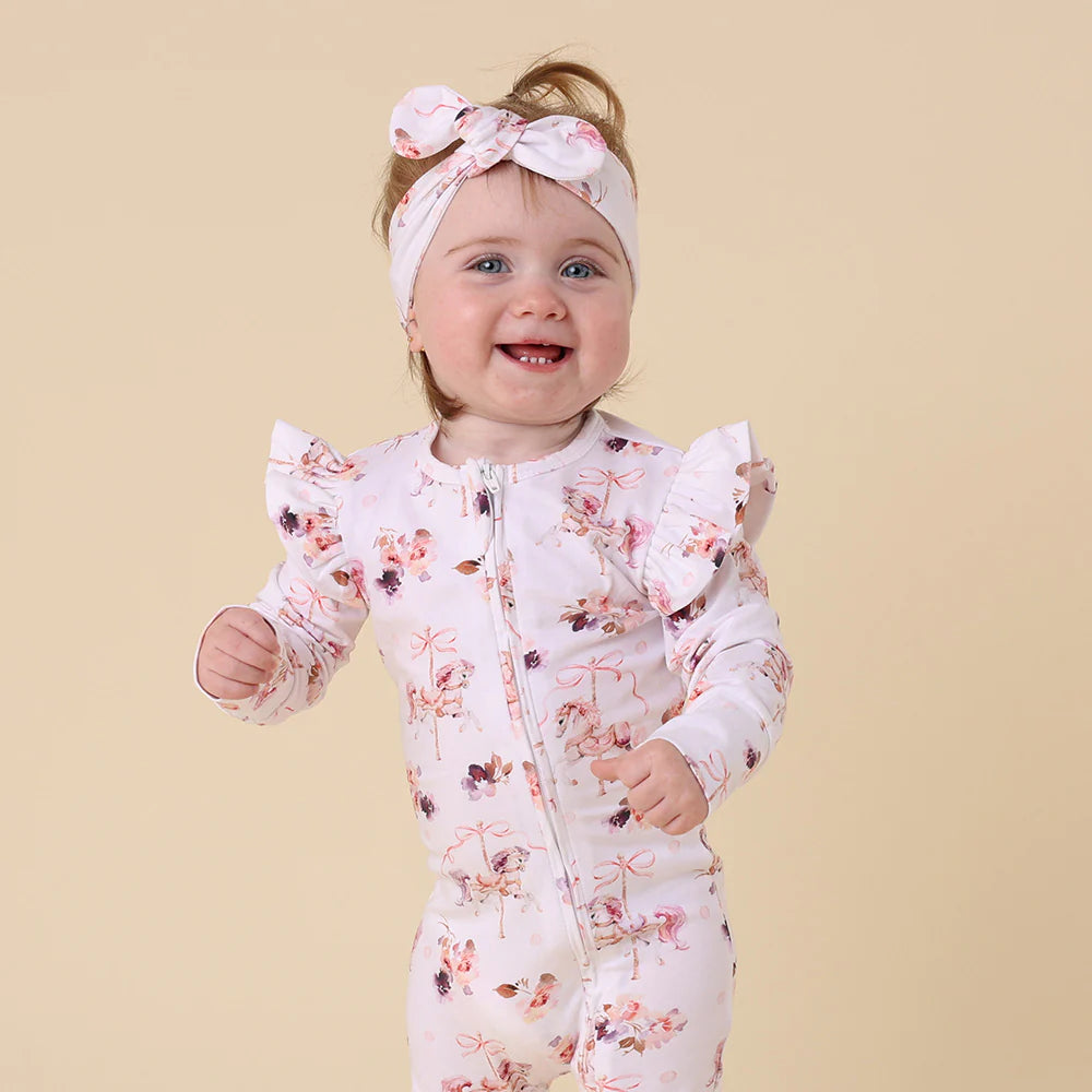 Snuggle Hunny Organic Snugglesuit Covertible Romper With Frill - Carousel