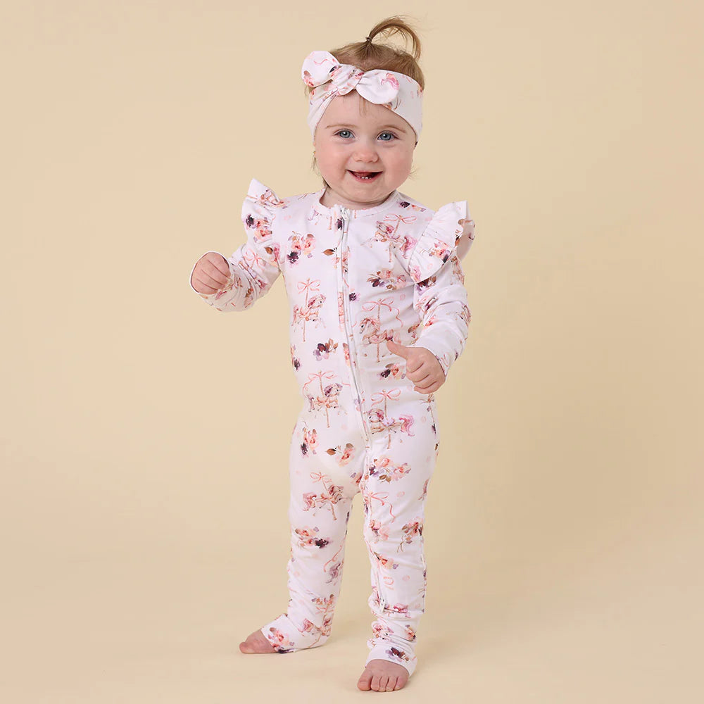 Snuggle Hunny Organic Snugglesuit Covertible Romper With Frill - Carousel