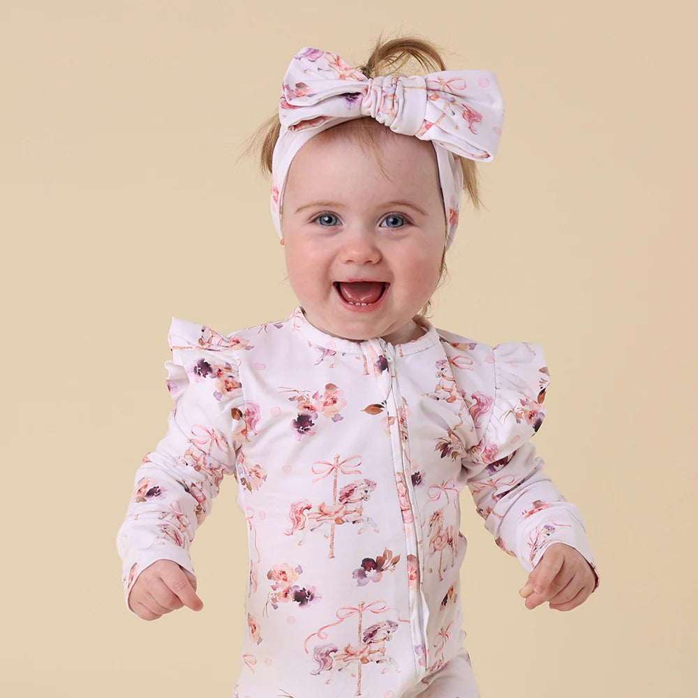 Snuggle Hunny Organic Snugglesuit Covertible Romper With Frill - Carousel