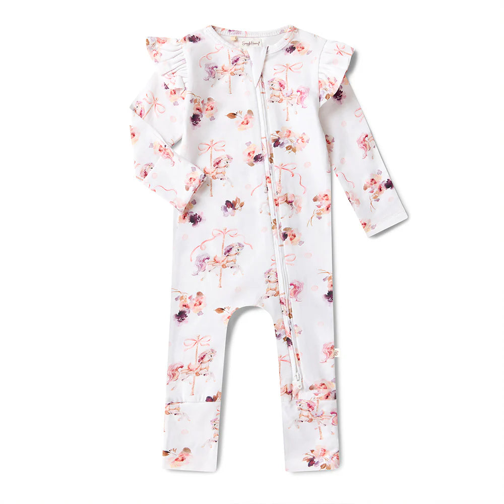 Snuggle Hunny Organic Snugglesuit Covertible Romper With Frill - Carousel