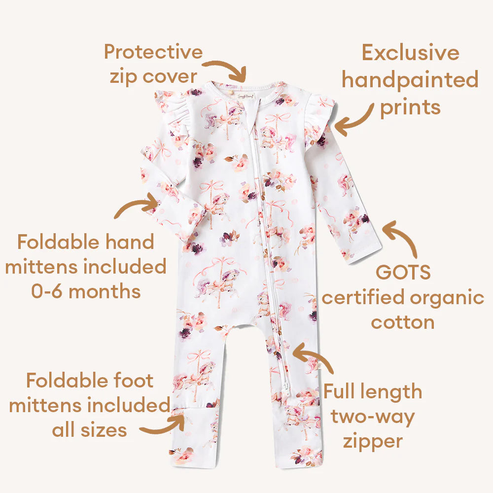 Snuggle Hunny Organic Snugglesuit Covertible Romper With Frill - Carousel