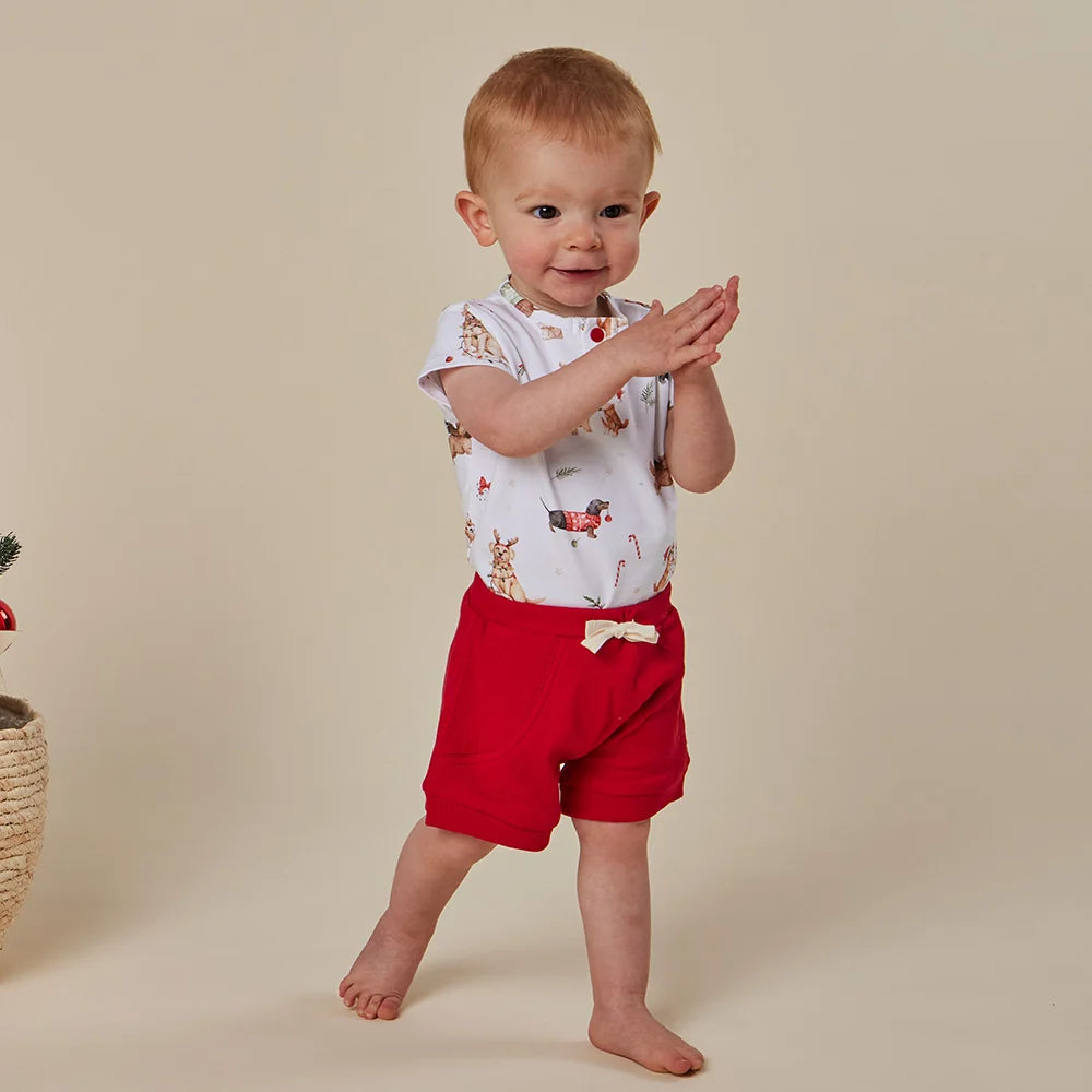 Snuggle Hunny Christmas Pups Short Sleeve Bodysuit