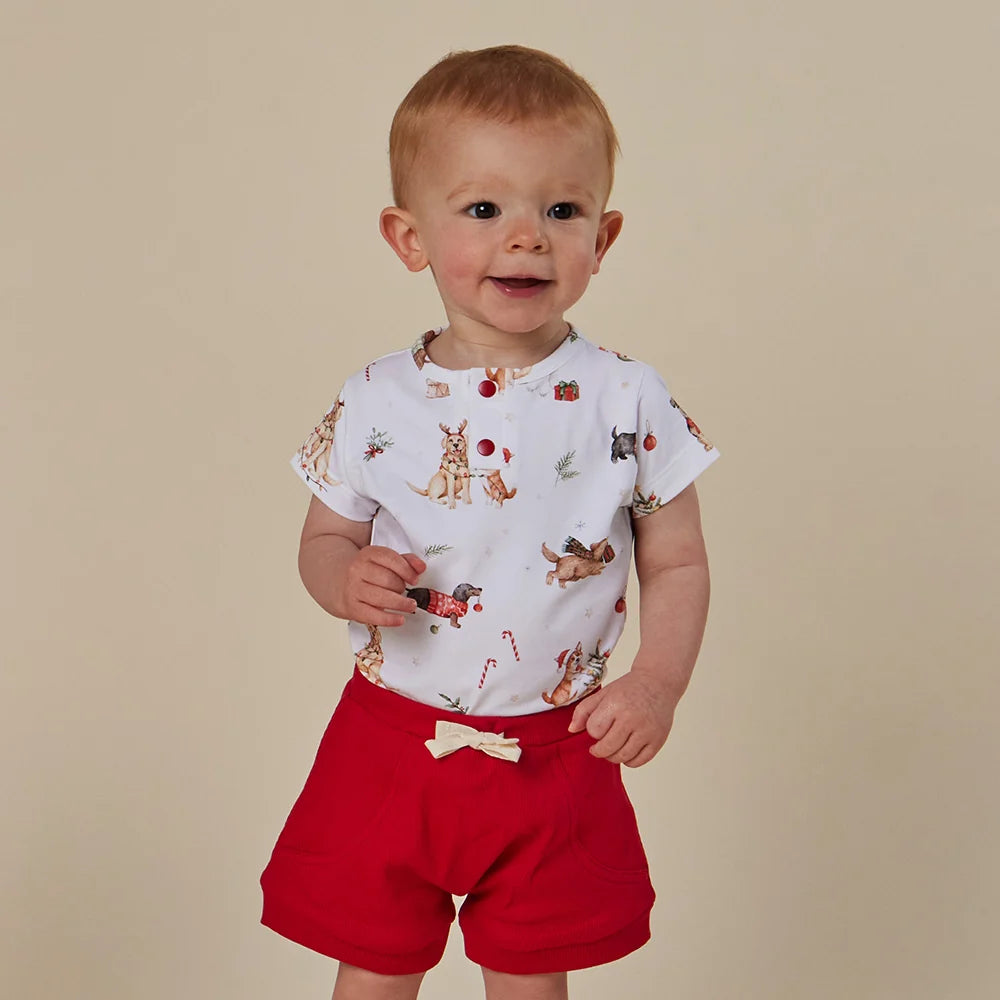 Snuggle Hunny Christmas Pups Short Sleeve Bodysuit