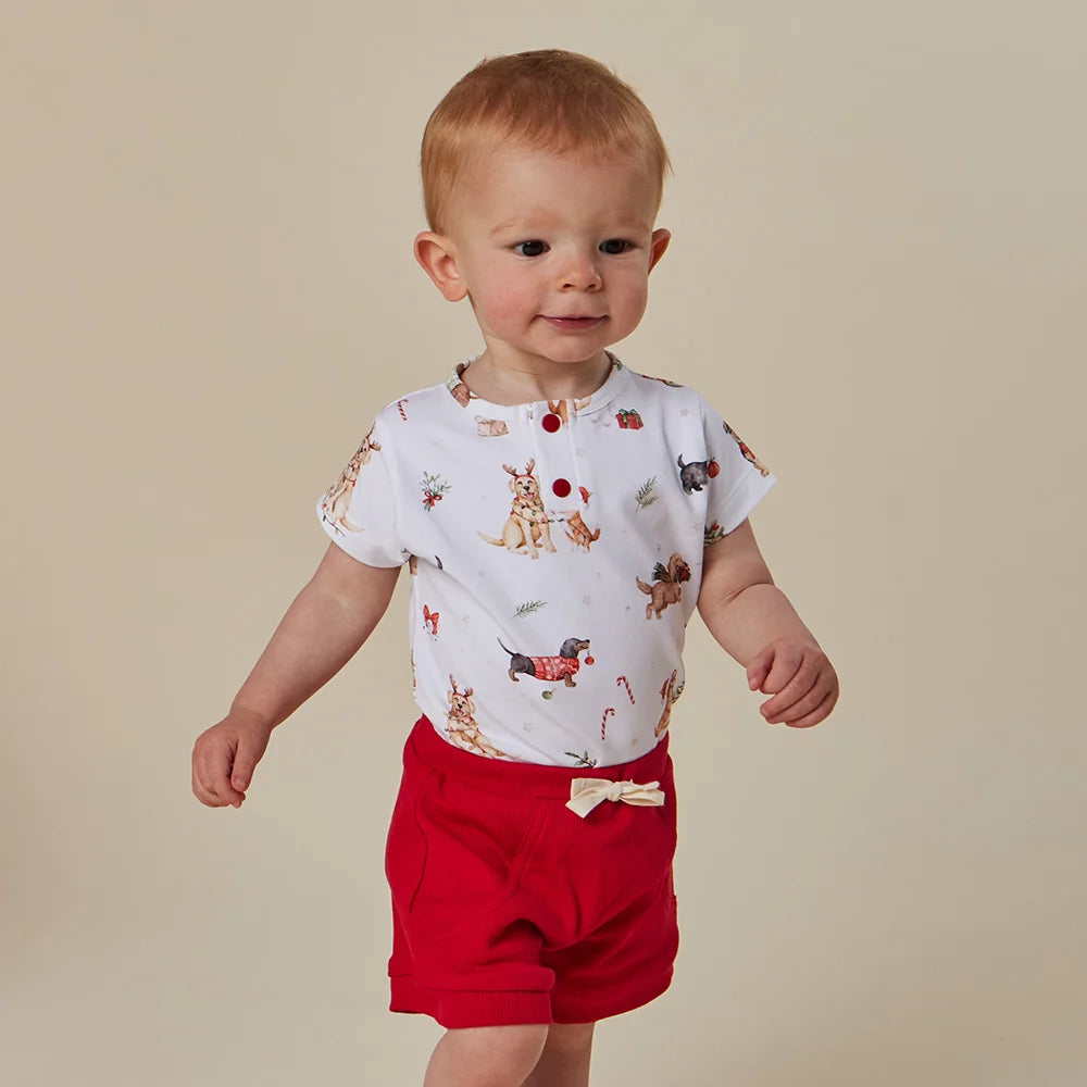 Snuggle Hunny Christmas Pups Short Sleeve Bodysuit