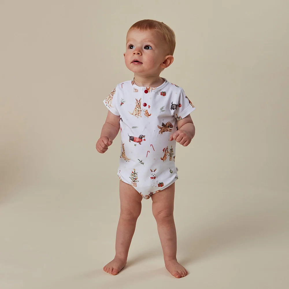 Snuggle Hunny Christmas Pups Short Sleeve Bodysuit