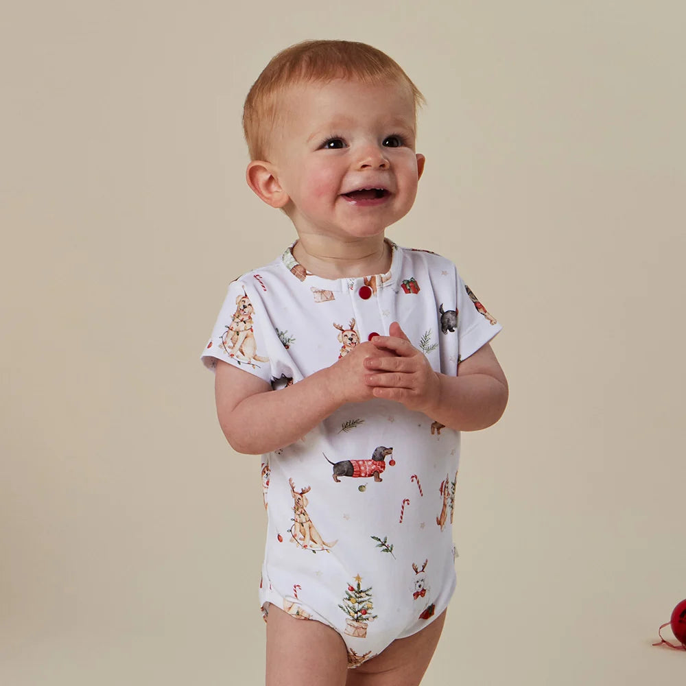 Snuggle Hunny Christmas Pups Short Sleeve Bodysuit